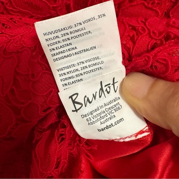 Bardot Pierre Lace Dress in Lava Red Size XS - Picture 9 of 16